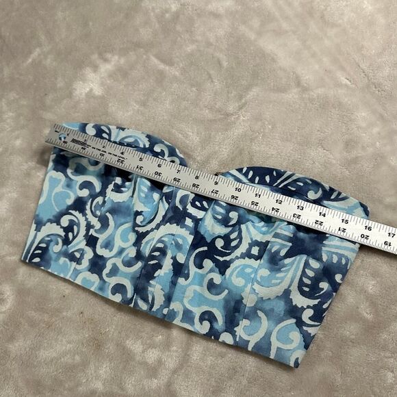 Alexis Isola Crop Top Women's Large Blue‎ Linen Blend Strapless Smocked Back NWT - Picture 8 of 11